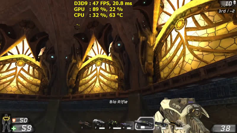 Benchmark i GPU Unreal Tournament 3 DM Sentinel AI Deathmatch 5 Godlike Bots POV