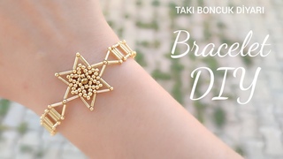 Boru boncuklu Yldz Bileklik yapm/ Bugle Star bracelet/ How to make beaded bracelet